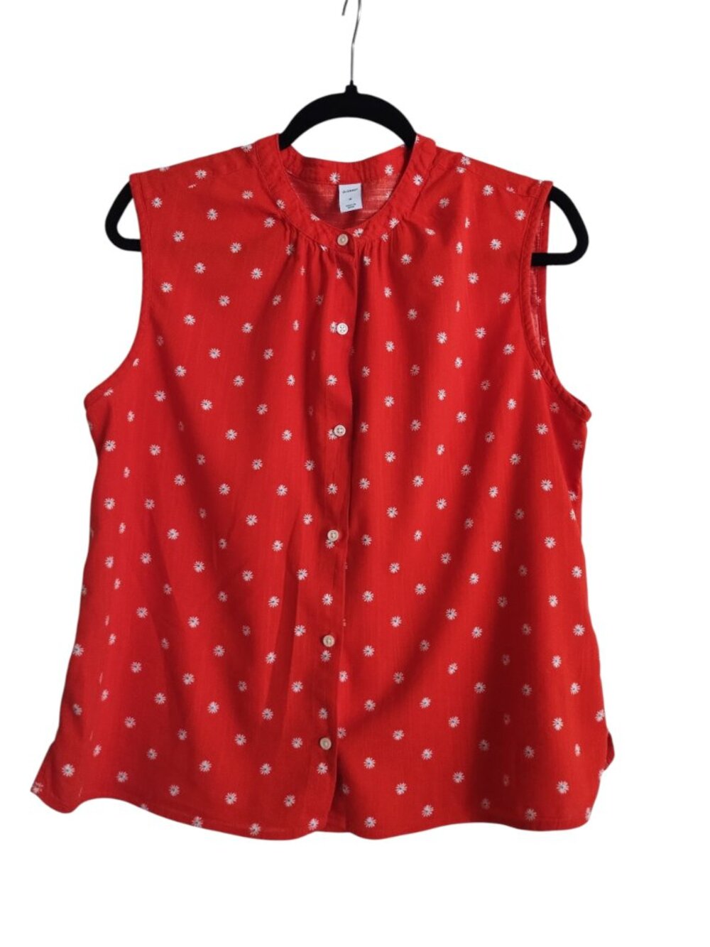 Old Navy Women's Sleeveless Button-down Blouse Red with Small White Flowers